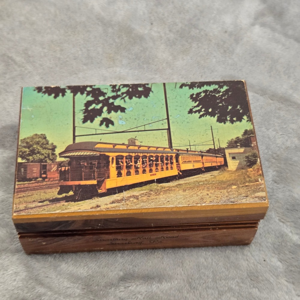 Vintage Strasburg Rail Road Pennsylvania Cedar Wood Trinket Souvenir Box Train